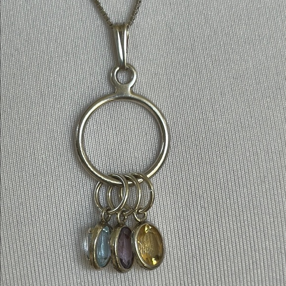 925 Sterling Silver Jewelry - 925 silver real stones Topaz amethyst citrine necklace italy